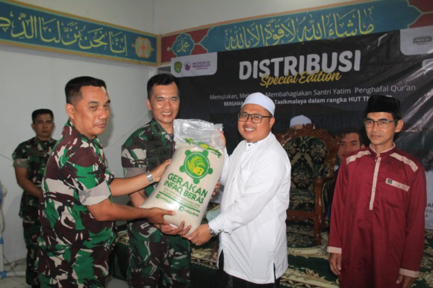 Kodim 0612/Tasikmalaya Kolaborasi dengan Gerakan Infak Beras, Distribusikan Bantuan untuk Santri Yatim Penghafal Al-Quran